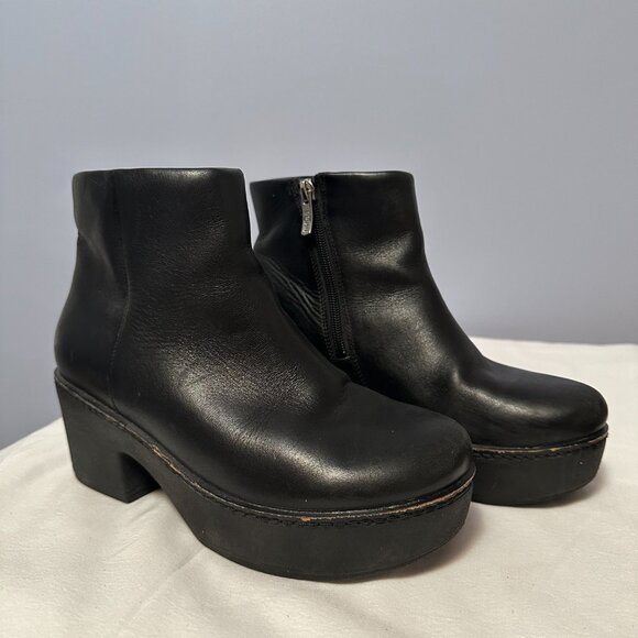 Fitflop Women's Pilar Leather Ankle Boots 7 Black Platform Chunky Heel Booties - Picture 3 of 11